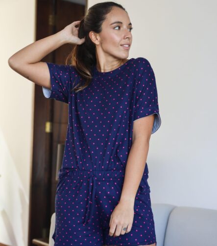 Polo corto azul c/p fucsia